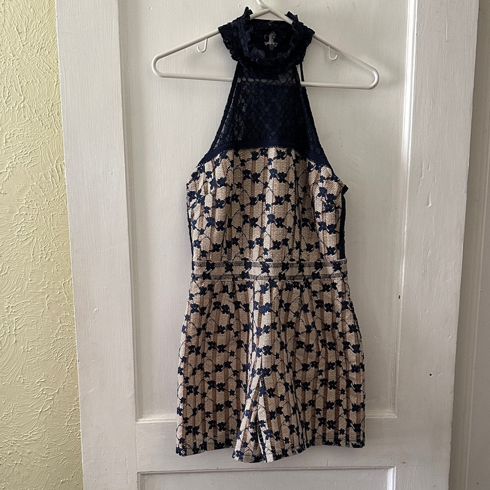 Anthropologie Foxiedox Navy Lace Halter Neckline Jumpsuit Romper